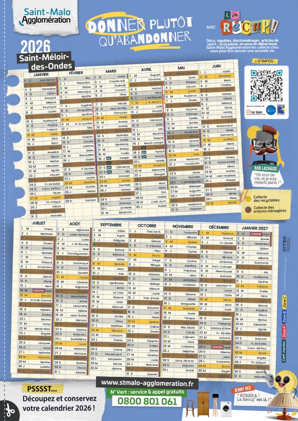 Calendrier collecte déchets 2026